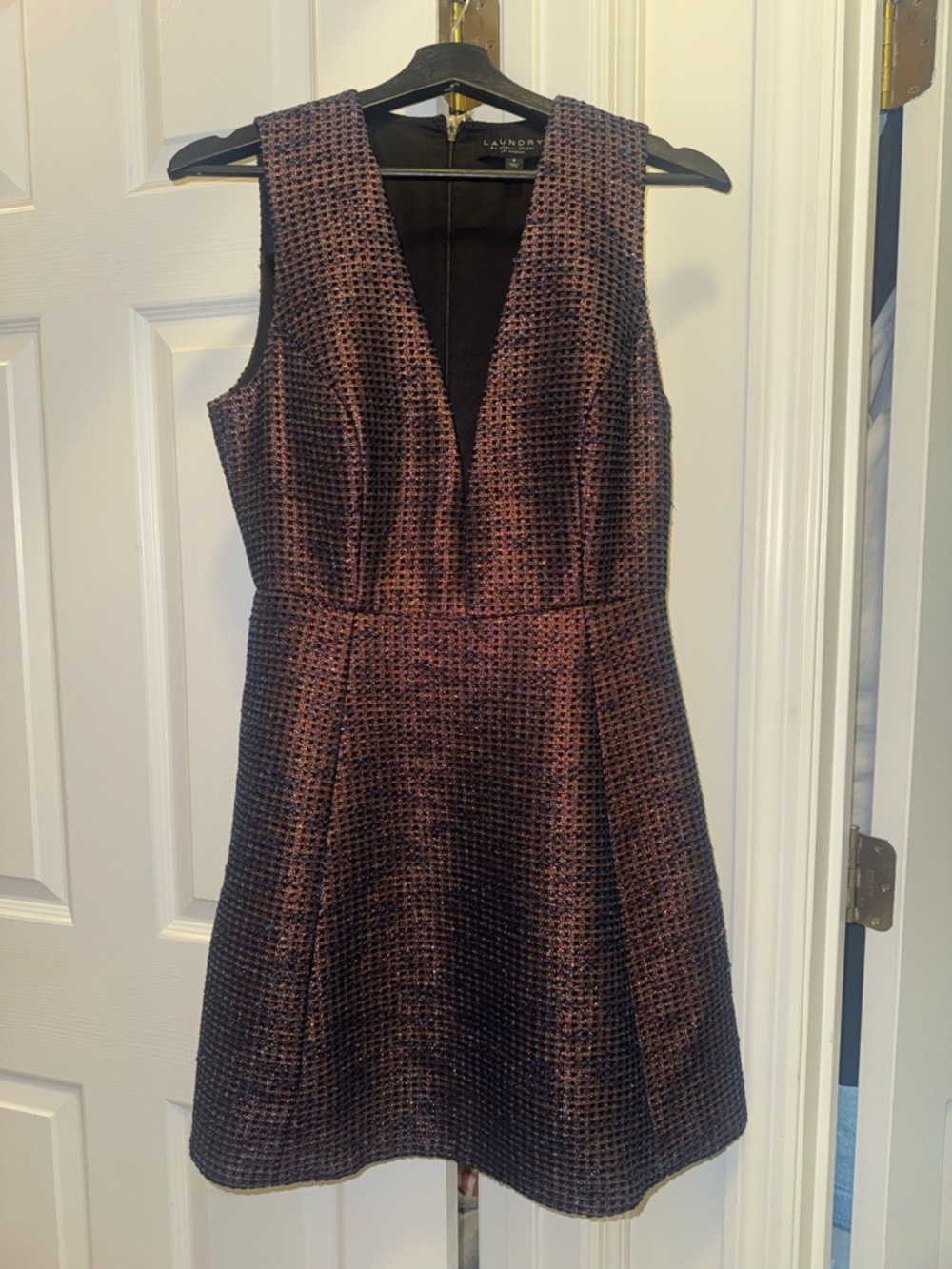 Laundry by Shelli Segal Metallic Copper and Black V-Neck Mini Dress